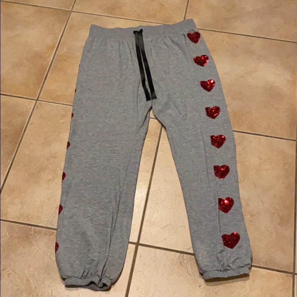 Gently worn Victoria’s Secret heart sweatpants.
